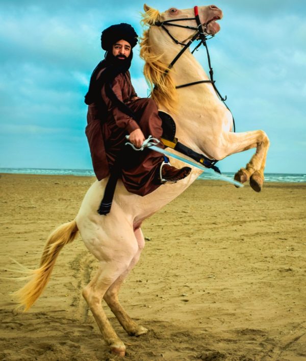 A Baloch tribeman on a Balochi horse